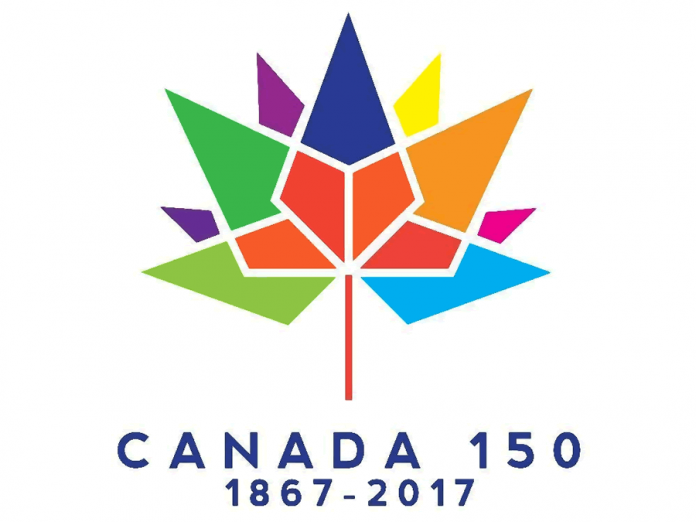 The official Canada 150 logo by Ariana Cuvin, a University of Waterloo student from Toronto who won a nation-wide design competition among Canadian students. The base of the maple leaf has four diamonds to signify the four provinces that formed Confederation in 1867.