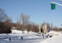 The green flag is flying at the Trent canal near the Peterborough Lift Lock, meaning the ice is safe for skating (file photo)