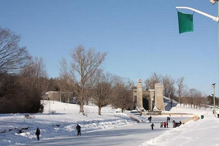 The green flag is flying at the Trent canal near the Peterborough Lift Lock, meaning the ice is safe for skating (file photo)
