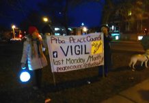 The Peterborough Peace Council is dedicating its monthly vigil in downtown Peterborough on January 30 to the victims of the Quebec City mosque (photo: Margaret Slavin / Facebook)