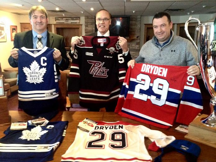 Under The Lock founder and chair Dave Smith, Mayor Daryl Bennett, and Peterborough Petes general manager Mike Oke (photo: Paul Rellinger / kawarthaNOW)