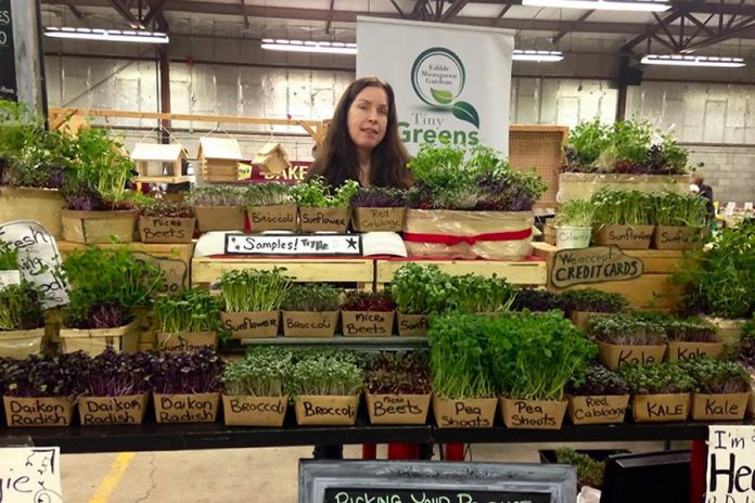Tina Bromley, owner of Tiny Greens, at the Peterborough Farmers' Market. As part of her prize as winner of the inaugural Win This Space competition, Tina gets a free 12-month lease for a storefront in downtown Peterborough. (Supplied photo)