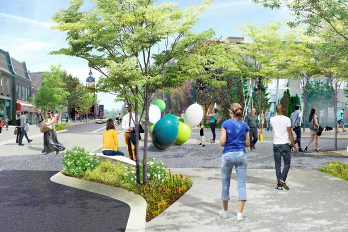 Concept illustration showing the Charlotte Street entrance to the planned Charlotte Street Urban Park. The UN Peacekeepers monument would be installed in "The Commons" area, is located to the right of the Charlotte Street entrance. (Illustration: AECOM)