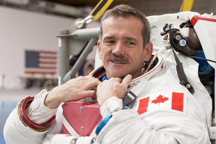 Colonel Chris Hadfield, the first Canadian to walk in space and the first Canadian to command the International Space Station, will speak at Lindsay's Academy Theatre on May 11 at a fundraiser for the United Way of City of Kawartha Lakes (photo: Chris Hadfield / NASA)