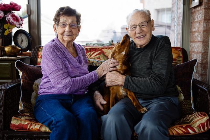 NHL legend Johnny Bower and his wife Nancy with Jasper, a rescue dog owned by professional photographer Peter Nguyen (who took this picture). A Peterborough native now living in Toronto, Nguyen is one of the photographers donating their time for Shelter Shots, a 2018 calendar featuring past and current National Hockey League players who have rescues as pets. The calender, which is expected to be available by August for $20, is a fundraiser for the Peterborough Humane Society. (Photo: Peter Nguyen)