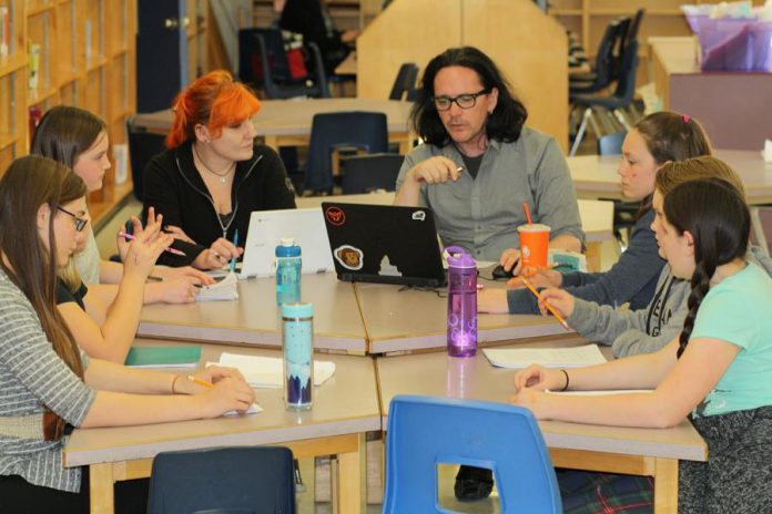 Nicole Roy and Derek Weatherdon and the cast of new theatre company Planet 12 Productions during a read-through of "Boy Wonders", the debut production of the company that premieres on June 8 at The Theatre On King in Peterborough. (Photo: Planet 12 Productions)