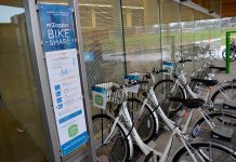 Thanks to Fleming Student Administrative Council and the City of Peterborough, the Zagster Bike Share service is now available in Peterborough. Here is the Zagster station outside the Kawartha Trades and Technology Centre at Sutherland Campus. (Photo: Fleming College)