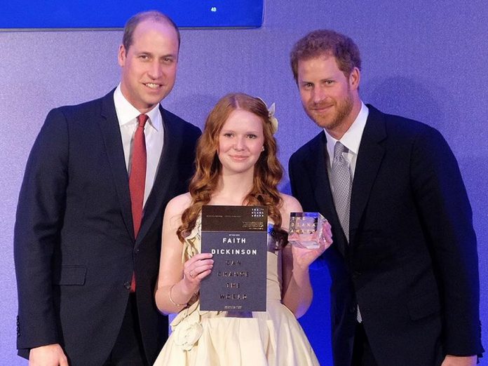 Peterborough's Faith Dickinson received the Diana Award, presented by Prince William and Prince Harry, for her "Cuddles for Cancer" charity. (Photo: Kensington Palace)
