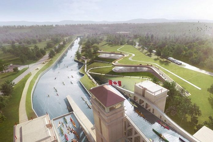 The design of the new Canadian Canoe Museum to be located beside the Peterborough Lift Lock. (Graphic: heneghan peng architects / Kearns Mancini Architects)