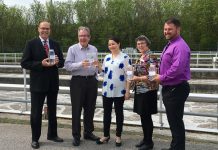 City of Peterborough Mayor Daryl Bennett, Peterborough MPP Jeff Leal, Peterborough-Kawartha MP Maryam Monsef, County of Peterborough Deputy-Warden Mary Smith, and Chief Operator of the Waste Water Treatment Plant Daryl Stevenson at the May 23rd announcement of funding for modifications and improvements to the Peterborough Waste Water Treatment Plant. (Photo: Office of Maryam Monsef)