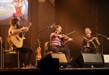 Adam Dobres (guitar), Pierre Schryer (fiddle), and Dermot Byrne (accordian) are the award-winning trio 3TíR, who will be performing foot-stomping traditional music at the Market Hall in Peterborough on July 11. (Photo: Carrefour mondial de l'accordéon)