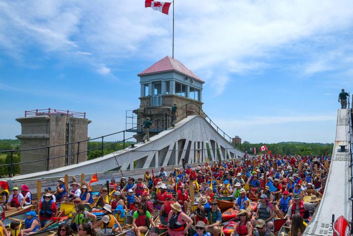 This year's Lock N' Paddle on Saturday, June 24 will attempt fit 300 paddlecraft into the Peterborugh Lift Lock, with 150 in each chamber in honour of Canada 150, far exceeding last year's record of 138. (Photo: The Canadian Canoe Museum)