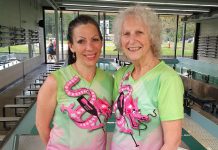 Michelle Thornton and Carol Mutton of Survivors Abreast, pictured here at the Carol Love Rowing/Paddling Tank at Trent University, are co-chairs for the 2017 Peterborough's Dragon Boat Festival. (Photo courtesy of Peterborough's Dragon Boat Festival)