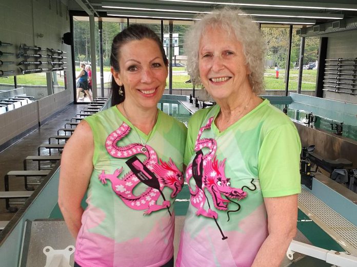 Michelle Thornton and Carol Mutton of Survivors Abreast, pictured here at the Carol Love Rowing/Paddling Tank at Trent University, are co-chairs for the 2017 Peterborough's Dragon Boat Festival. (Photo courtesy of Peterborough's Dragon Boat Festival)