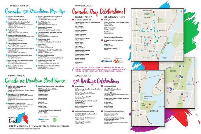 The Canada 150 event map, showing all the celebrations in Peterborough, is available online and in printed form. (Map: Peterborough 150)