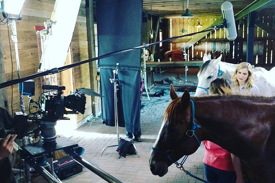 Angel and Kahleesi on the set of the upcoming film The Ranch. They make great movie horses because they are so well trained and safe around people. (Photo: Partridge Horse Hill)