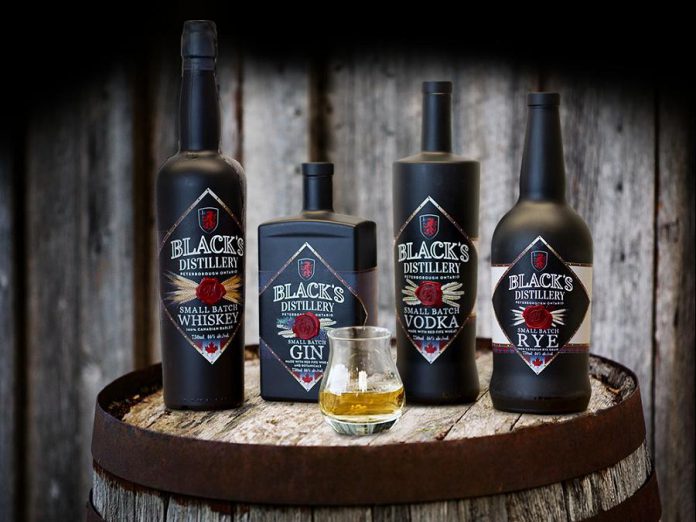 The product line of Black's Distillery, a new distillery opening in Peterborough's East City in fall 2018. (Photo: Black's Distillery)