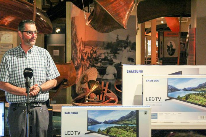 David Feeley, Senior Manager at Cogeco Connexion, which has donated 14 new televisions to The Canadian Canoe Museum. (Photo: The Canadian Canoe Museum)