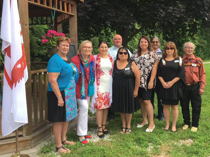 Curve Lake First Nation Chief Phyllis Williams (left) with Minister Carolyn Bennett, MP Maryam Monsef, and members of Curve Lake Council and staff at the funding announcement at Curve Lake First Nation on July 28. (Photo: Office of Maryam Monsef)