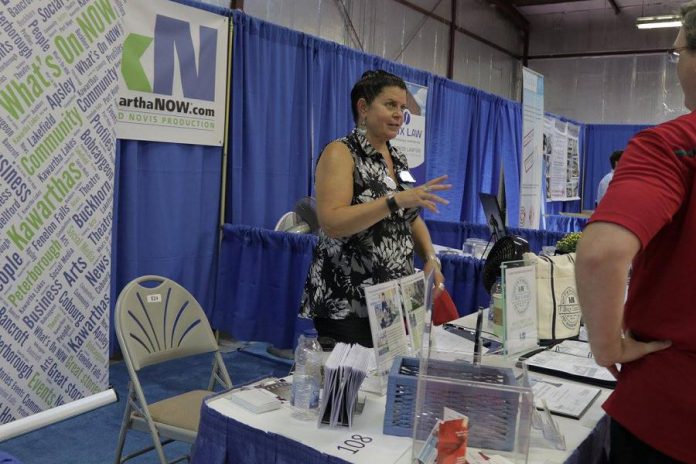 Jeannine Taylor, publisher of kawarthaNOW.com, at the 2016 Love Local Expo. kawarthaNOW.com is this year's digital media sponsor.