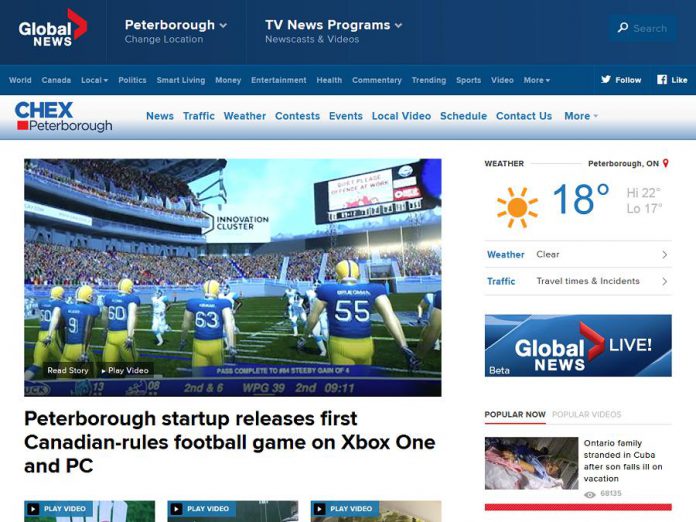 A screen capture of the new CHEX TV website at globalnews.ca on July 26, 2017.