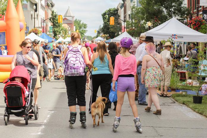 Peterborough Pulse returns to downtown Peterborough for its third year on Saturday, July 15, 2017. The day-long open streets event is its biggest yet, with 3.8 kilometres of streets and trails. Pictured is the inaugural event held in July 2015. (Photo: Linda McIlwain / kawarthaNOW)
