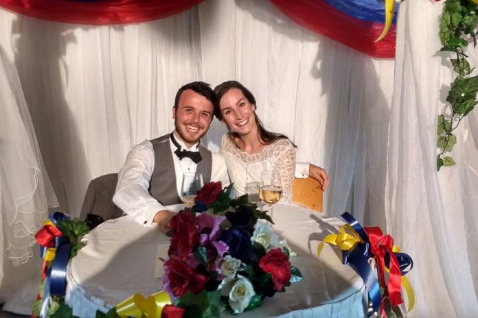 Brandon Swann and Shannon McCracken as star-crossed bride and groom Shannon McGee and Brandon Jones in "Raising the Barn". (Photo: Sam Tweedle / kawarthaNOW) 