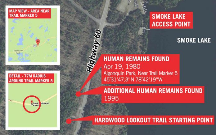 A map of the location where the man's remains were found in 1980 and again in 1995. (Graphic: OPP)