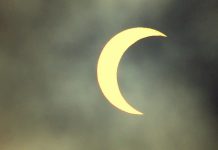 Around 70% of the sun is obscured by the moon in this photo of the May 20, 2012 partial solar eclipse taken in San Juan Capistrano in California. This is similar to how the sun will appear in the Kawarthas -- if viewed using protective eyewear -- during the solar eclipse on August 21, 2017, although the moon will be obscuring the sun from below. (Photo: Wikimedia)