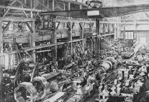 General Electric's first manufacturing plant in Canada was founded in Peterborough in 1892 by Thomas Edison. Here is the floor of the main machine shop in 1894. (Photo: Canadian Electric Company Limited)