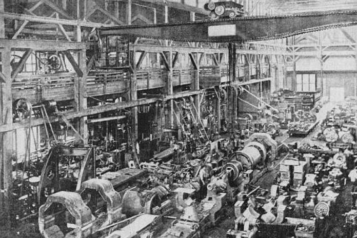 General Electric's first manufacturing plant in Canada was founded in Peterborough in 1892 by Thomas Edison. Here is the floor of the main machine shop in 1894. (Photo: Canadian Electric Company Limited)