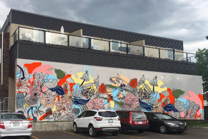 Chrissy Poitras' mockup of her mural "Floral Abstraction", chosen to be painted on the wall at 378 Aylmer Street in downtown Peterborough. (Photo: Chrissy Poitras)