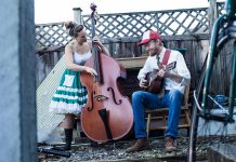 BC-based folk duo Chicken-Like Birds (Jasmin Frederickson and Ari Lantela) performs country blues, ragtime, and swing at The Garnet in Peterborough on Friday, September 1. (Photo: Kale Beaudry)