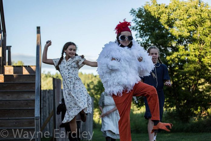 Emma Khaimovich as a chicken in a hilarious scene in The History of Drinking in Cavan. (Photo: Wayne Eardley)