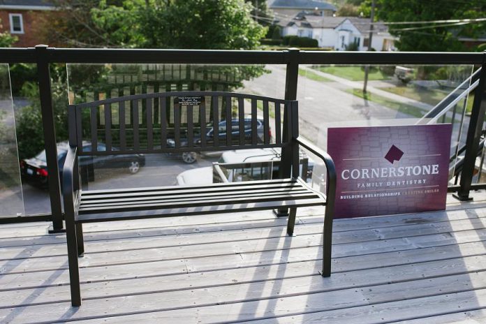 The memorial bench for Dr. Judith Buys.  (Photo: Tracey Allison, Tracey Allison Photography)