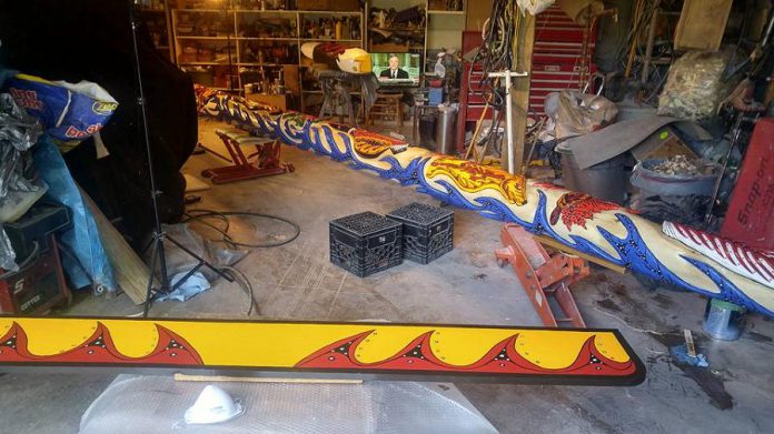 The 25-foot Unity Pole in progress in Nahrgan's studio.