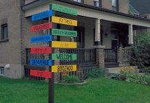 The welcome sign is located at the corner of George and Princess Streets in Peterborough. (Photo: Bruce Head / kawarthaNOW)