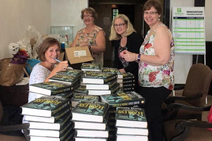 WBN Board Members Diane Wolf, Shelley Barker, and Karen Copson with Denise Donlon. Each WBN member at the September 6th meeting received a signed copy of Donlon's 2016 memoir "Fearless as Possible (Under the Circumstances)". (Photo: Denise Donlon / Instagram)