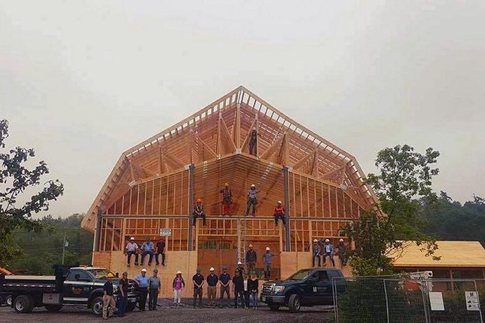 The Traditional County Fair at Lang Pioneer Village Museum in Keene on Sunday, September 24th will celebrate Canada 150+ and the 50th anniversary of the museum and will also feature the grand opening of the Peterborough County Agricultural Heritage Building, pictured here during construction. (Photo: Peterborough County)