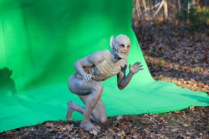 The completed creature in front of a green screen. Animation and visual effects for the film were created by Kerosene Studio. (Photo: Bokeh Collective)