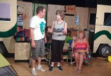 Mike Crosmaz as Sam, Pam Brohm as Peggy, and Beth Harrington as Grace in Lindsay Little Theatre's production of "Peggy and Grace", running at the theatre in Lindsay on September 22, 23, 29, and 30. (Photo: Sam Tweedle / kawarthaNOW)