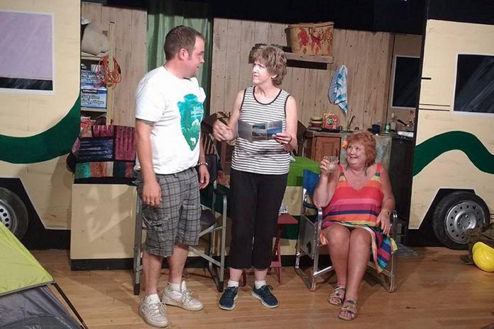 Mike Crosmaz as Sam, Pam Brohm as Peggy, and Beth Harrington as Grace in Lindsay Little Theatre's production of "Peggy and Grace", running at the theatre in Lindsay on September 22, 23, 29, and 30. (Photo: Sam Tweedle / kawarthaNOW)