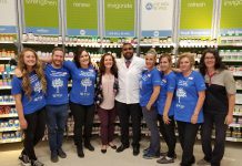 Breast cancer survivor Amy Semple (fourth from left) joins Mohan Joshi, pharmacist/owner of the Shoppers Drug Mart at High Street and Lansdowne in Peterborough, and his team to celebrate the kickoff of the 2017 Shoppers Drug Mart Growing Women's Health Campaign. Proceeds from this year's campaign (on now until October 6th) will support the Peterborough Regional Health Centre (PRHC) Foundation's $1.9 million effort to fund three new state-of-the-art mammography machines for PRHC's Breast Assessment Centre. (Photo: PRHC Foundation)