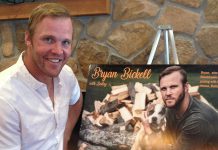 Retired Chicago Blackhawks forward and two-time Stanley Cup champion Bryan Bickell with his entry in the Peterborough Humane Society's 'Shelter Shots' fundraising calendar at a launch event at Ricky's All Day Grill on September 26, 2017. Bickell, who posed with his rescue pit bull Bailey in a photograph donated by Peter Nguyen, is one of several past and current NHL players and other sports figures who appear with their rescue cats and dogs in the $20 calendar, all sales of which will go directly to support the Humane Society's rescue efforts. (Photo: Paul Rellinger / kawarthaNOW)