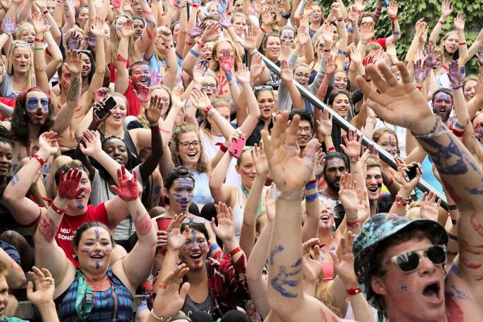 Trent University students having fun in The Great Race Paint Up at Lady Eaton College during Orientation Week. (Photo: Trent University / Facebook)