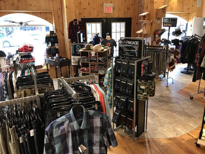 The menswear section at The Kawartha Store features Lois jeans, Viyella shirts, Mypakage underwear, and more.