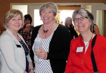 Members of the Women's Business Network of Peterborough, including Catherine Dewar (Investors Group Financial Services Inc.), Karen August (Greater Peterborough Chamber of Commerce), and Carrie Wakeford (Black Cap Design), explain what the networking organization means to them. (Photo: WBN)