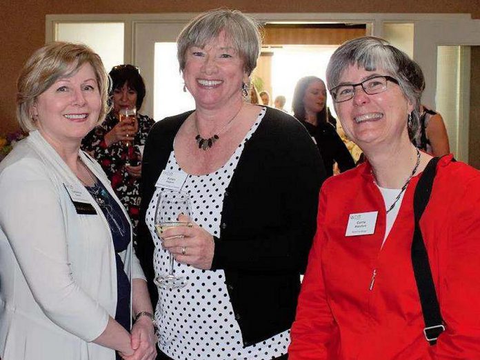 Members of the Women's Business Network of Peterborough, including Catherine Dewar (Investors Group Financial Services Inc.), Karen August (Greater Peterborough Chamber of Commerce), and Carrie Wakeford (Black Cap Design), explain what the networking organization means to them. (Photo: WBN)