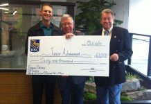 Scott Mancini of RBC presents a cheque for $61,000 to Paul Ayotte and John McNutt of Junior Achievement of Peterborough Lakeland Muskoka. (Photo: JA-PLM)