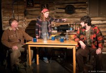 Nathan Govier as Wayne, Lindsay Unterlander as Becky, and Kelsey Gordon Powell as Roger in Planet 12 Productions' "Incident On Gun Mountain", about a trio of deer hunters in the early 1970s who endure a descent into guilt, paranoia, terror, and the fantastic. (Photo: Andy Carroll)